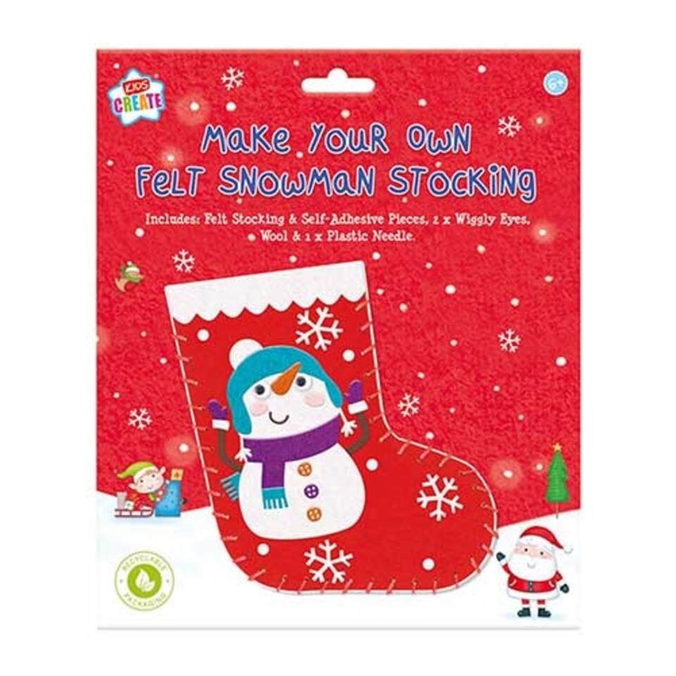 image 1 of Make Your Own Snowman Felt Christmas Treat Stocking DIY Kit 20cm