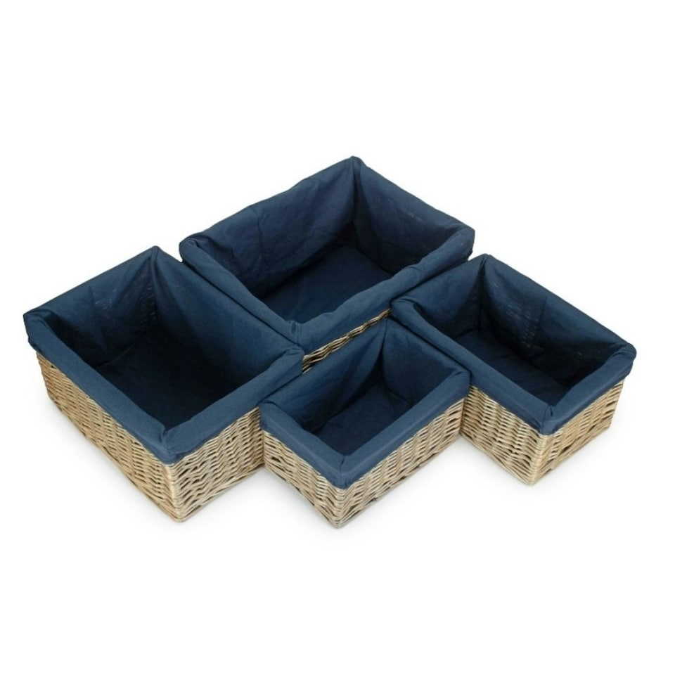 image 1 of Antique Wash Navy Cotton Lined Willow Storage Basket Blue | S
