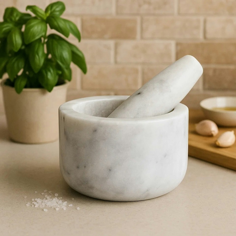 image 1 of Interiors By Premier Grey Marble Mortar and Pestle, Durable 250ml Marble Grinder for Kitchen, Non-Porous Handcrafted