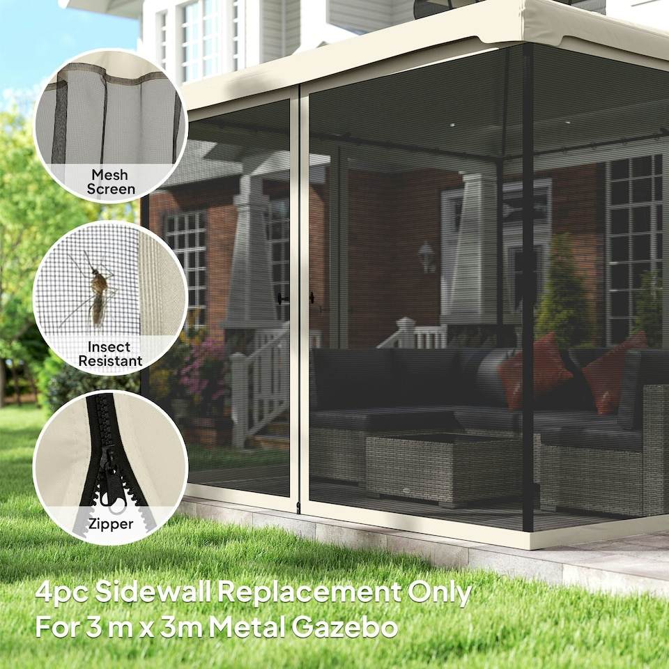 image 1 of Outsunny 302 x 207cm Universal Replacement Gazebo Mesh Netting Screen Walls