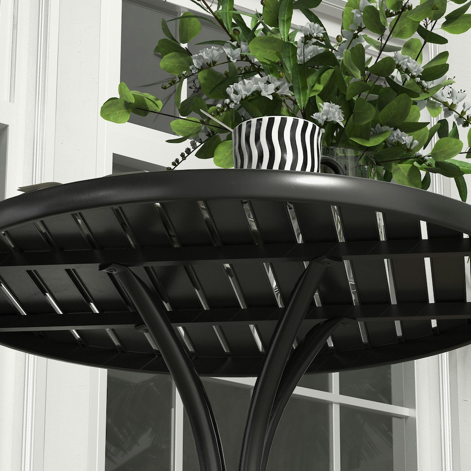 image 1 of Outsunny Round Garden Table Outdoor Side Table with Steel Frame Black