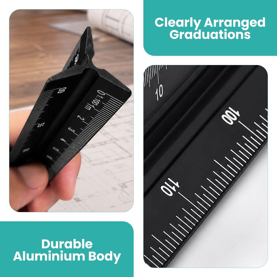 image 1 of 30cm Aluminium Triangular Ruler with 6 Precision Scales - 1pc