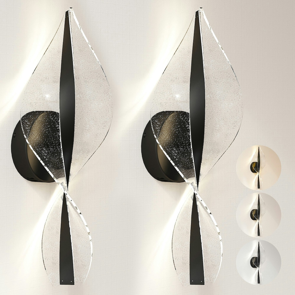 image 1 of HOMCOM Led Wall Lamp 2 Pack, Modern Indoor Spiral Wall Light, Black