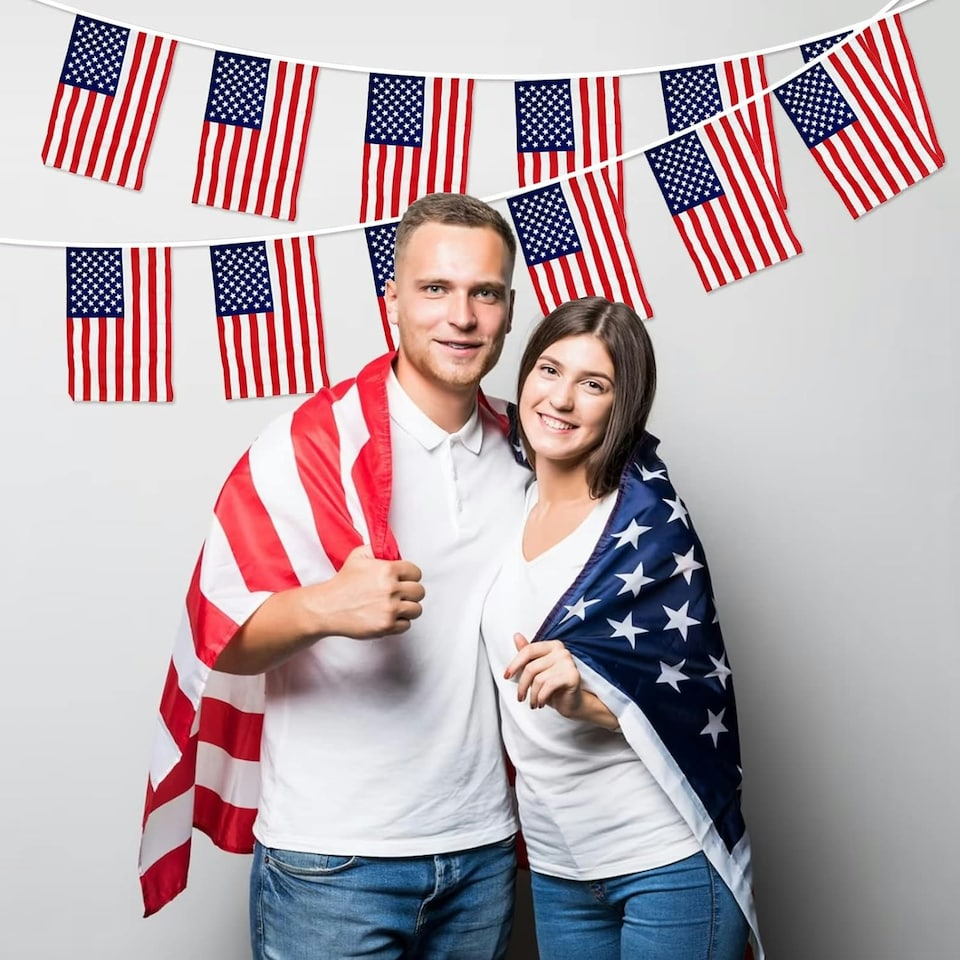 image 1 of USA Flag Rectangular Party Bunting 10m with 20 Flags