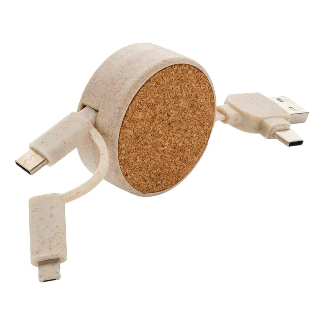 XD Collection Wheat Straw & Cork 6-In-1 Retractable Connector Cable - Khaki Brown - One Size