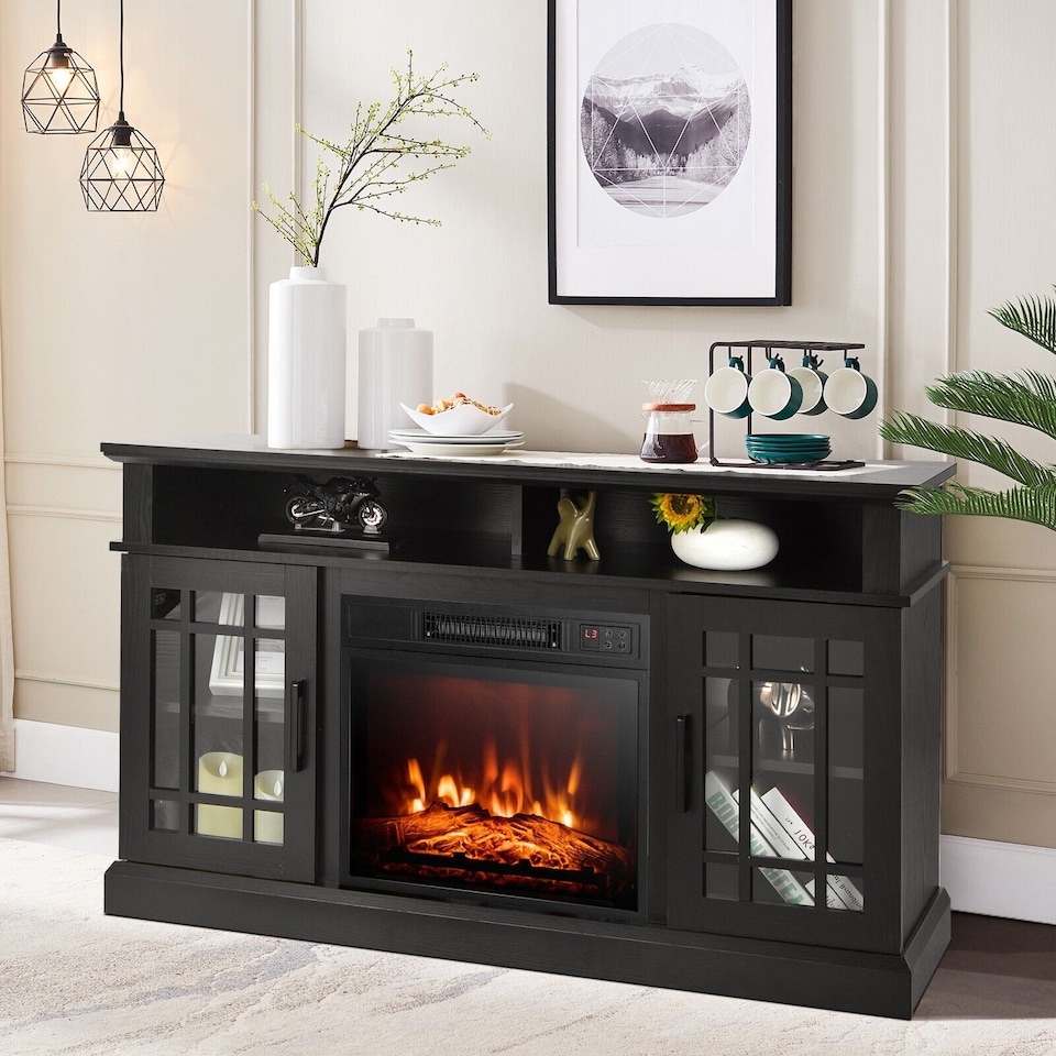 image 1 of COSTWAY 2000W Electric Fireplace Insert Fireplace Black