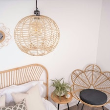 ValueLights Vine Wood - Rattan Natural Globe Ceiling Pendant Shade and LED Bulb