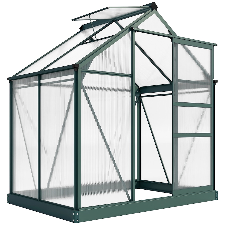 image 1 of Outsunny 6x4ft Walk-In Polycarbonate Greenhouse Plant Grow Galvanized Aluminium | Green