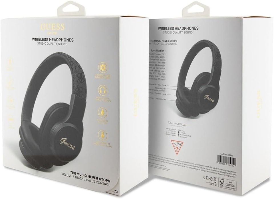 image 1 of Guess Wireless Headphones PU Leather 4G Tone on Tone Script Logo Black & Grey - GUBH604FEMK