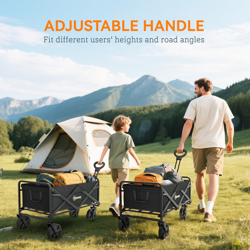 image 1 of Outsunny Folding Outdoor Storage Trolley Cart Bag Telescopic Handle Brakes Black