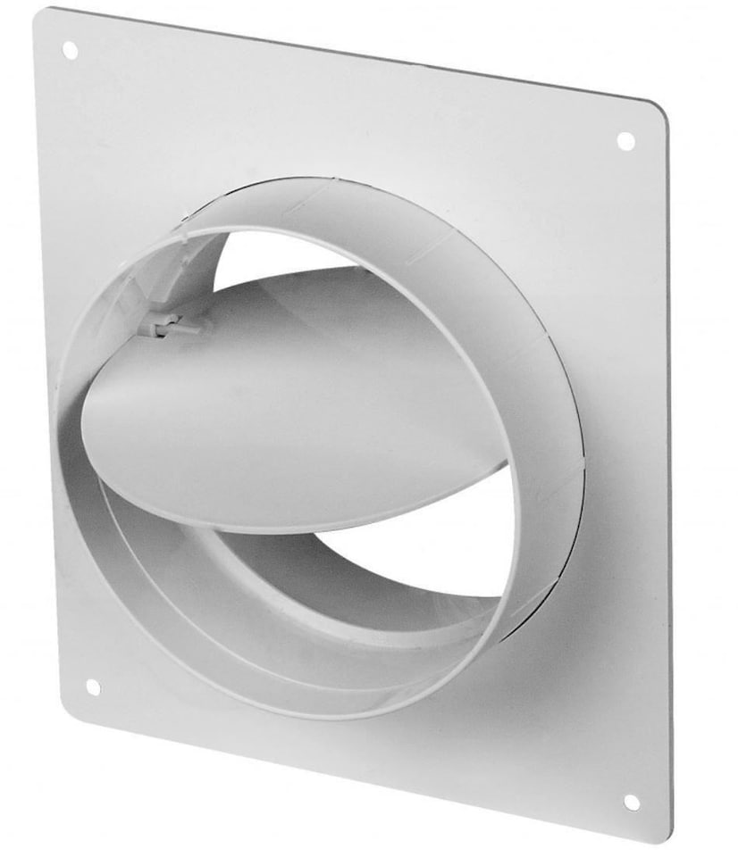 image 1 of 150mm Wall Mounted Flange Anti Backdraft Damper White PVC Round Grille | White