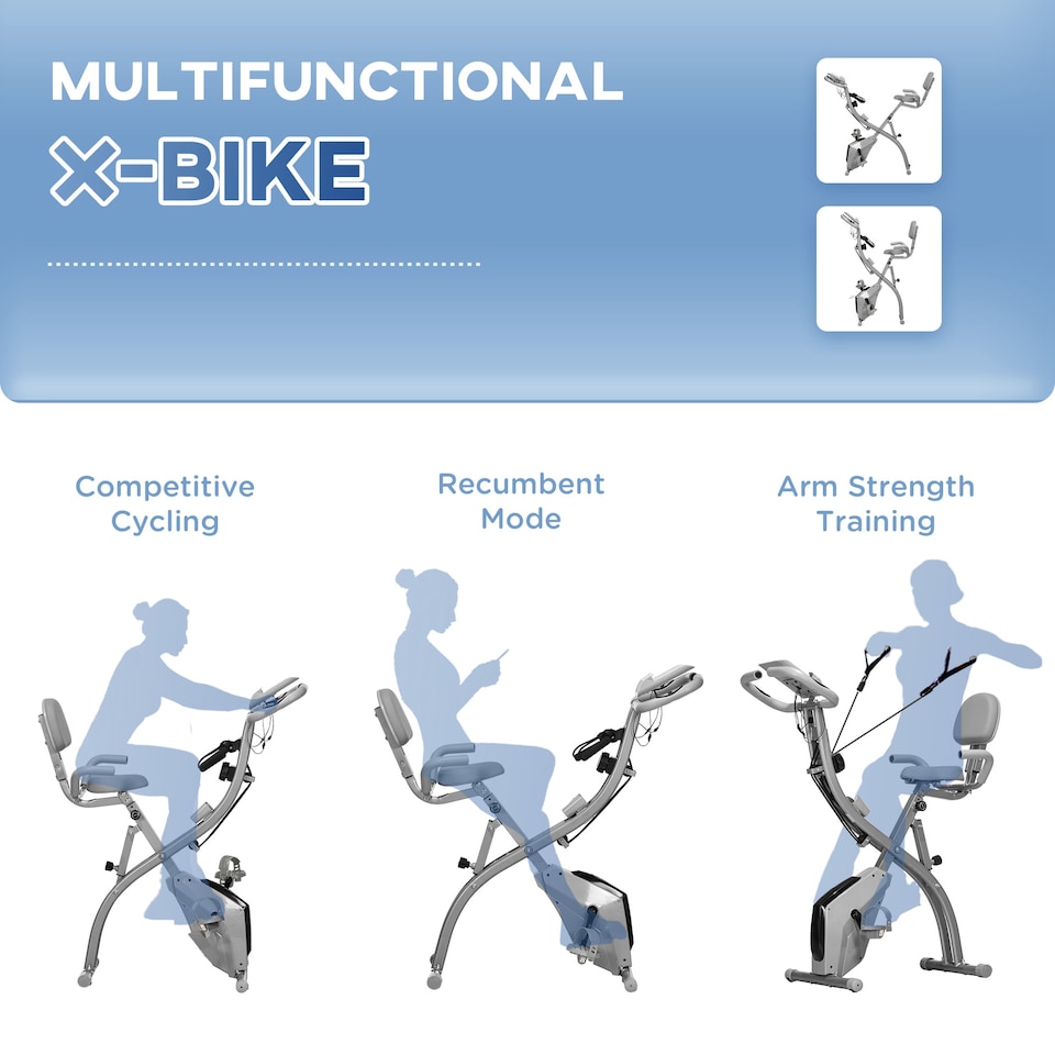 image 1 of HOMCOM 2-In-1 Folding Exercise Bike with 8-Level Magnetic Resistance Grey