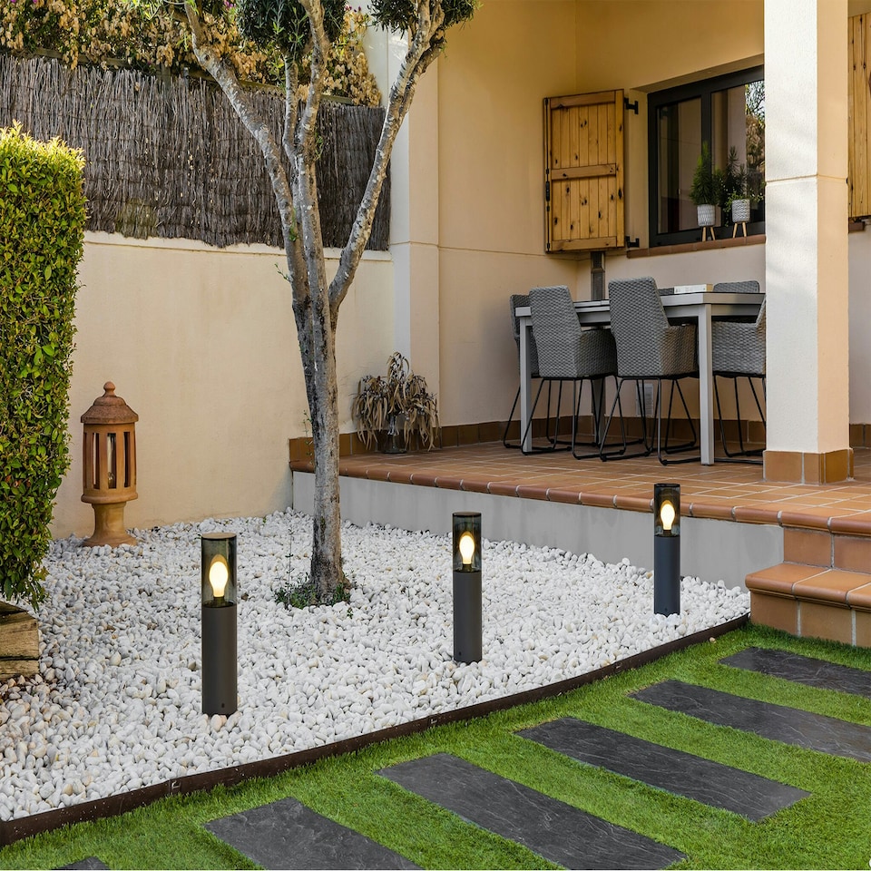image 1 of Kila Dark Grey Beacon Pedestal Lamp 40cm Smoked IP65