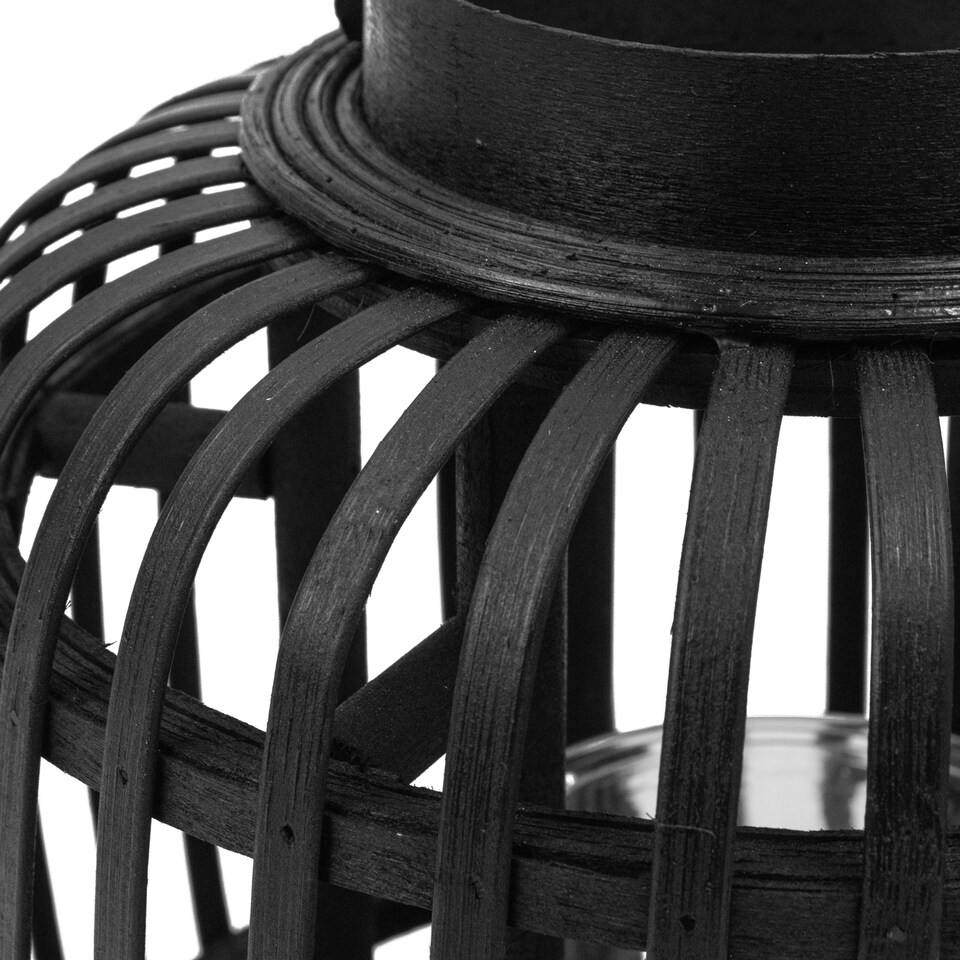 image 1 of JVL Luna Natural Bamboo Lantern With Handle, Black