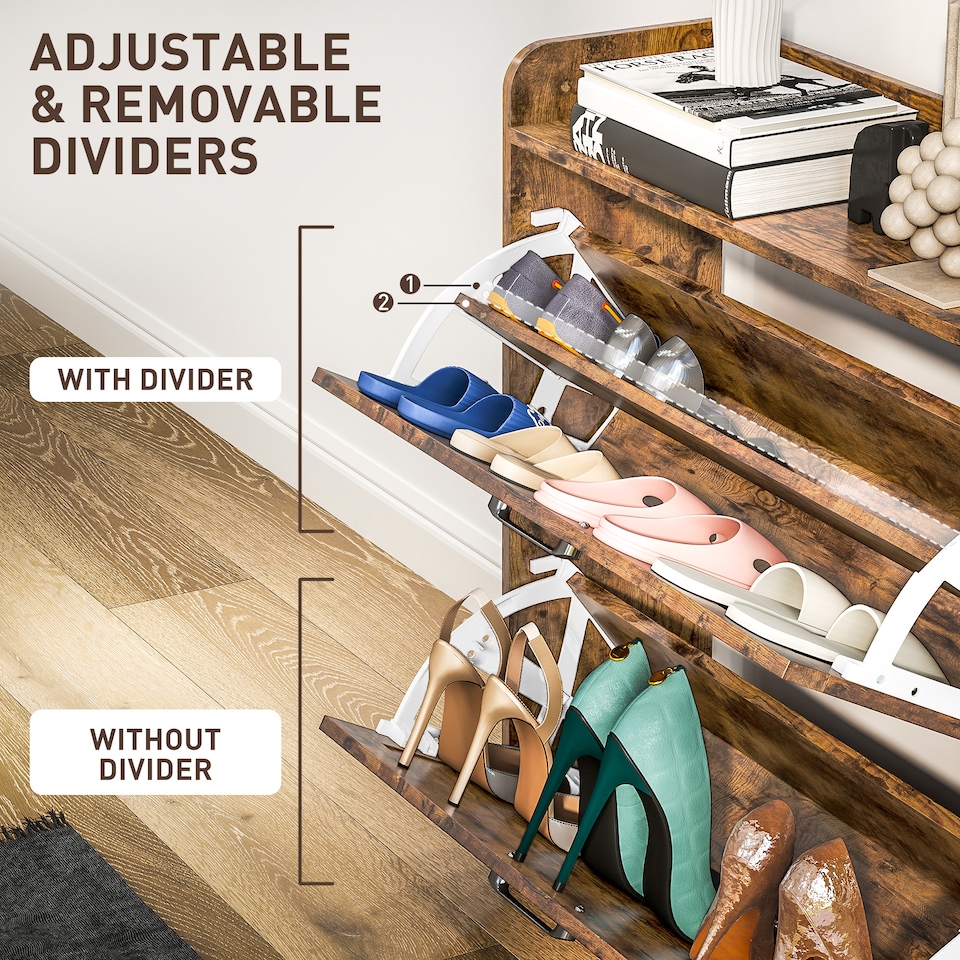 image 1 of HOMCOM 2 Drawer Narrow Shoe Cabinet, Farmhouse Slim Shoe Storage Cabinet Cupboard with Adjustable Shelves and Barn Door Design for Entryway, Hallway, Rustic Brown | Brown