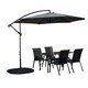 image 1 of Outdoor 4 Person Rectangular Glass Top Garden Dining Table Chairs With Grey Banana Parasol and Base