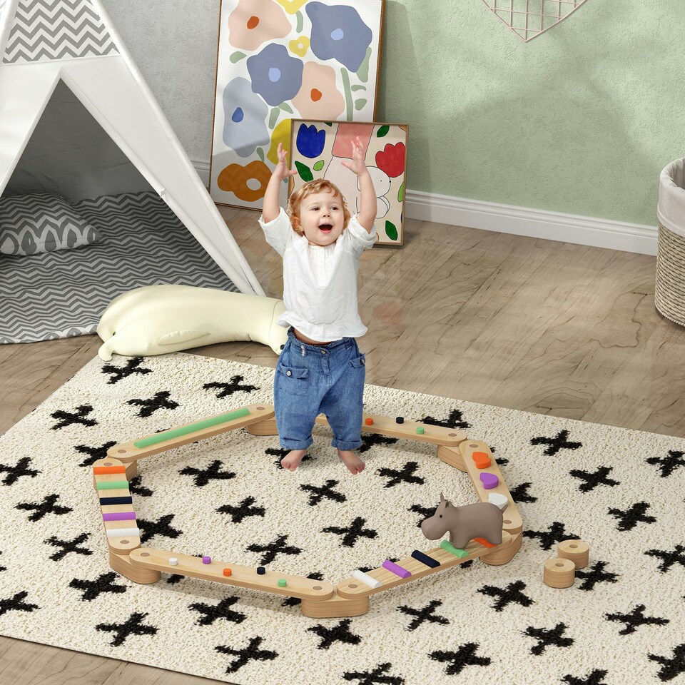 image 1 of AIYAPLAY Wooden Balance Beam for Kids 3-8 Years, Indoor Outdoor Use