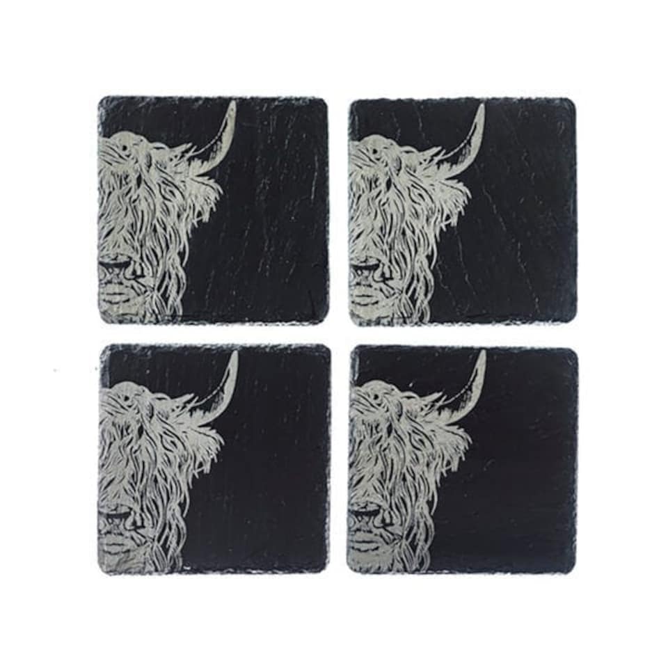 image 1 of The Just Slate Company Set of 4 Highland Cow Slate Coasters