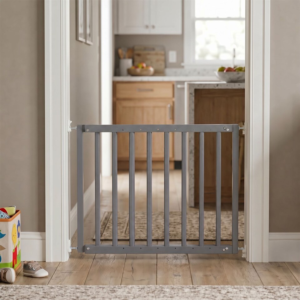 image 1 of Safetots Chunky Wooden Screw Fit Stair Gate, Grey, 63.5cm - 105.5cm, Wood Baby Gate, Screw Fit Safety Barrier