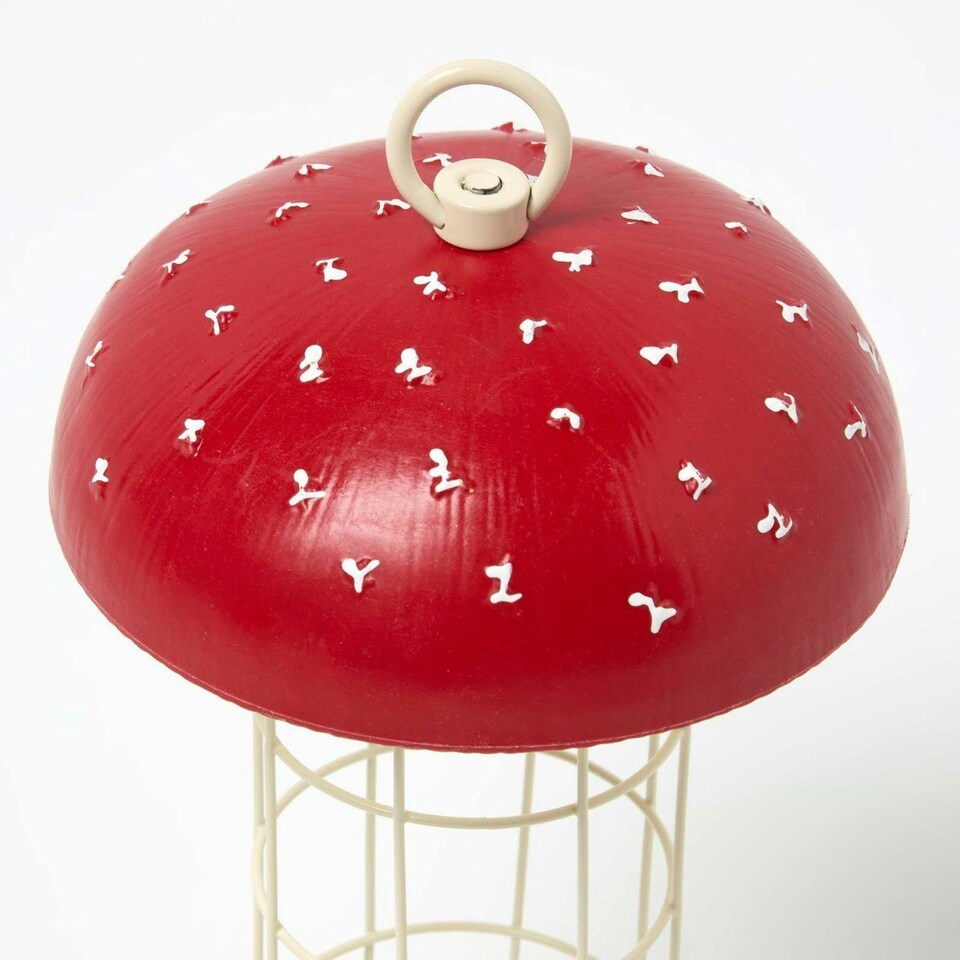 image 1 of Homescapes Tall Red Mushroom Hanging Bird Feeder