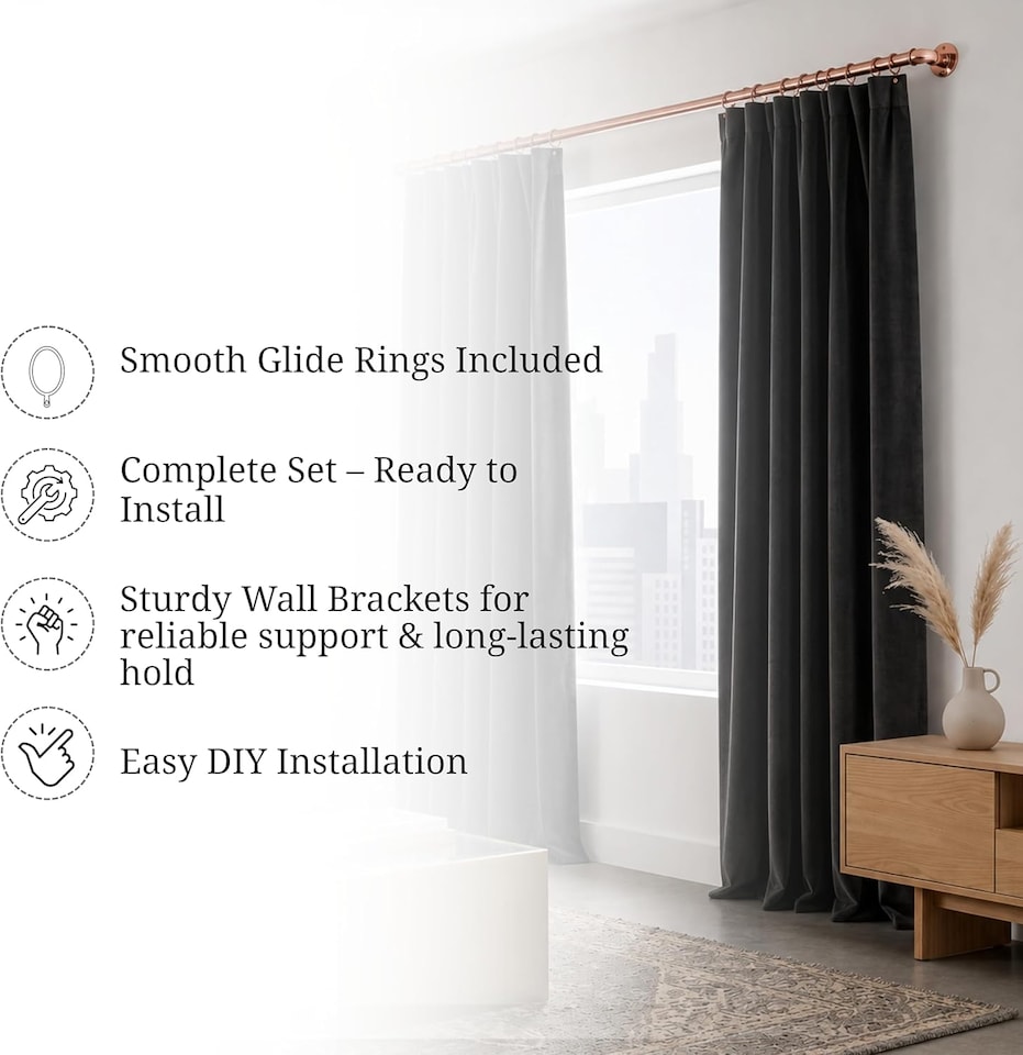 image 1 of Lister Cartwright 25mm Antique Copper Industrial Pipe Extendable Curtain Pole Heavy Duty Metal Curtain Rod with Rings(120-320 cm)