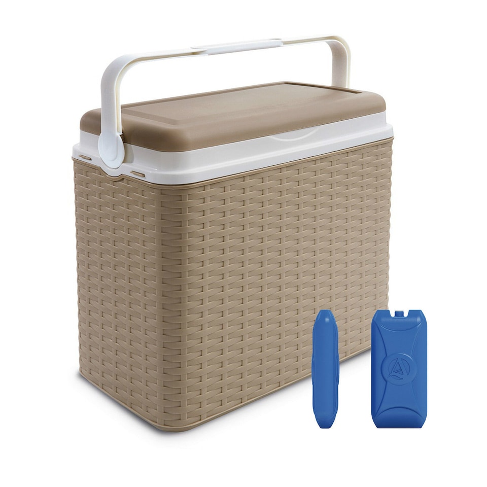 image 1 of 24L Rattan Design Cooler Lunch Box with 2 Ice Packs | Cream | 1