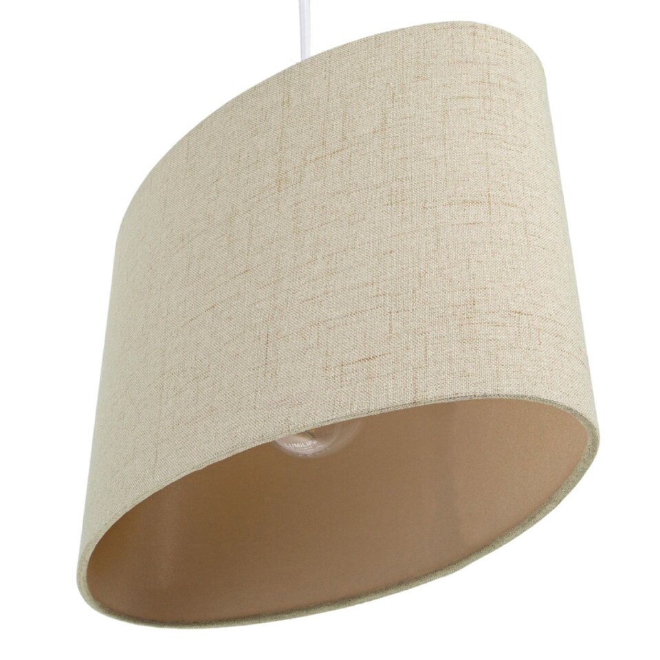image 1 of Contemporary and Sleek Taupe Stitched Effect Linen Fabric Oval Lamp Shade | Cream | Taupe | 1
