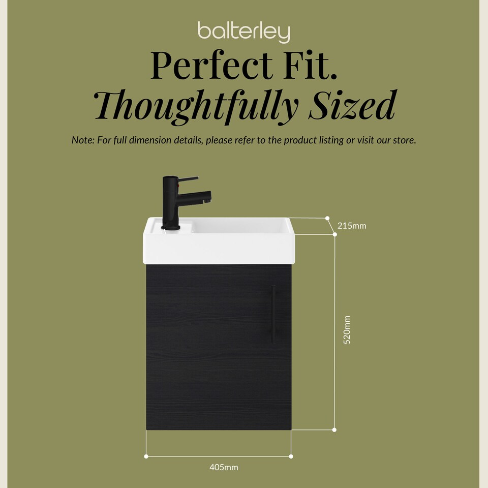 image 1 of Balterley Wall Hung Vanity Basin 400mm Charcoal & Matt Black Handle