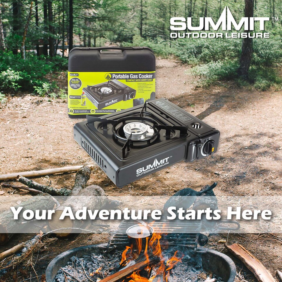 image 1 of vfm-estore Portable Gas Stove with Electronic Ignition and Wind Shield - Black