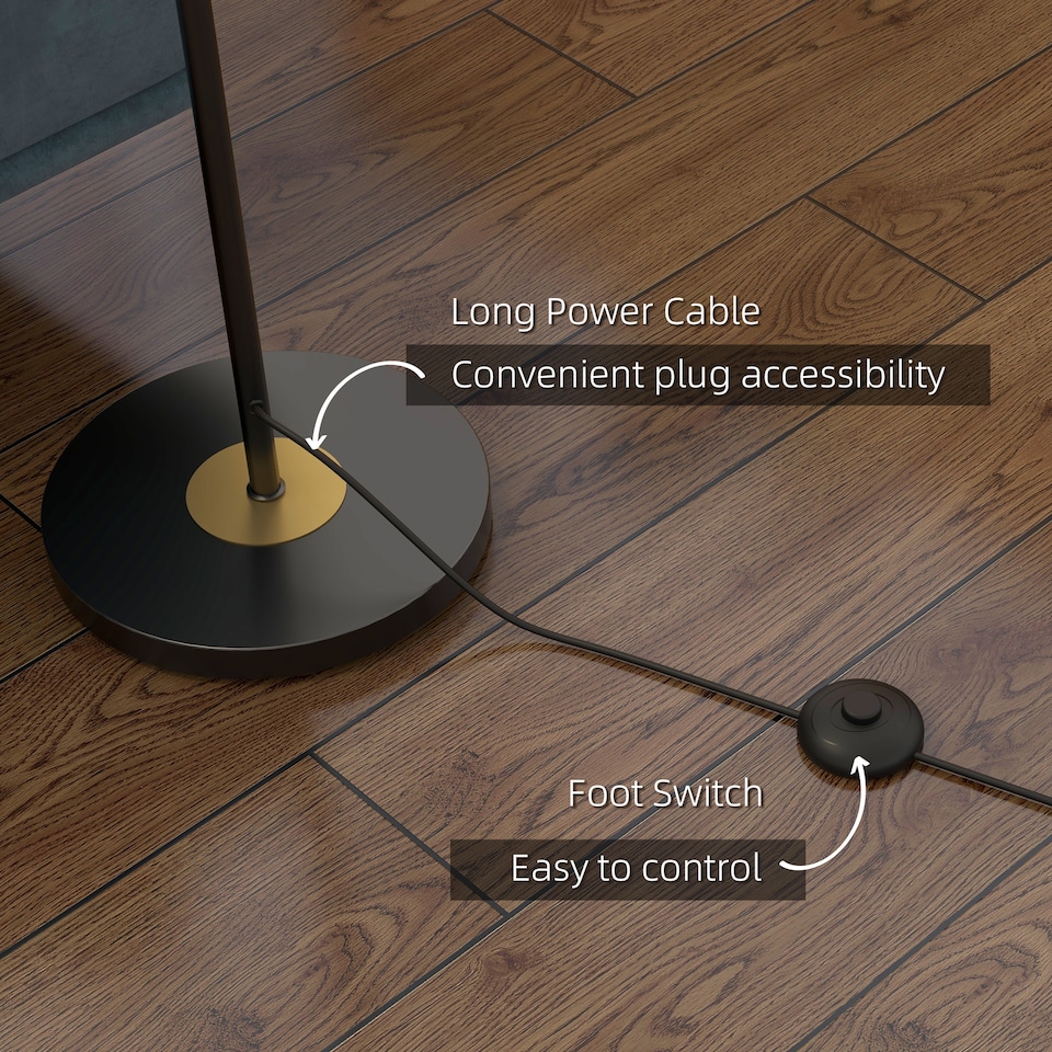 image 1 of HOMCOM 3Light Floor Lamp for Living Room with Glass Global Lampshade, Modern Standing Lamp for Bedroom, Bulb not Included, Grey