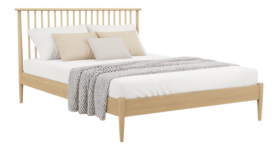 image 1 of 4ft6 Double Tall headend, slatted design. Real oak,Solid,strong,wood bed frame.Low foot end wooden bedstead | Clear | Real Oak | Double
