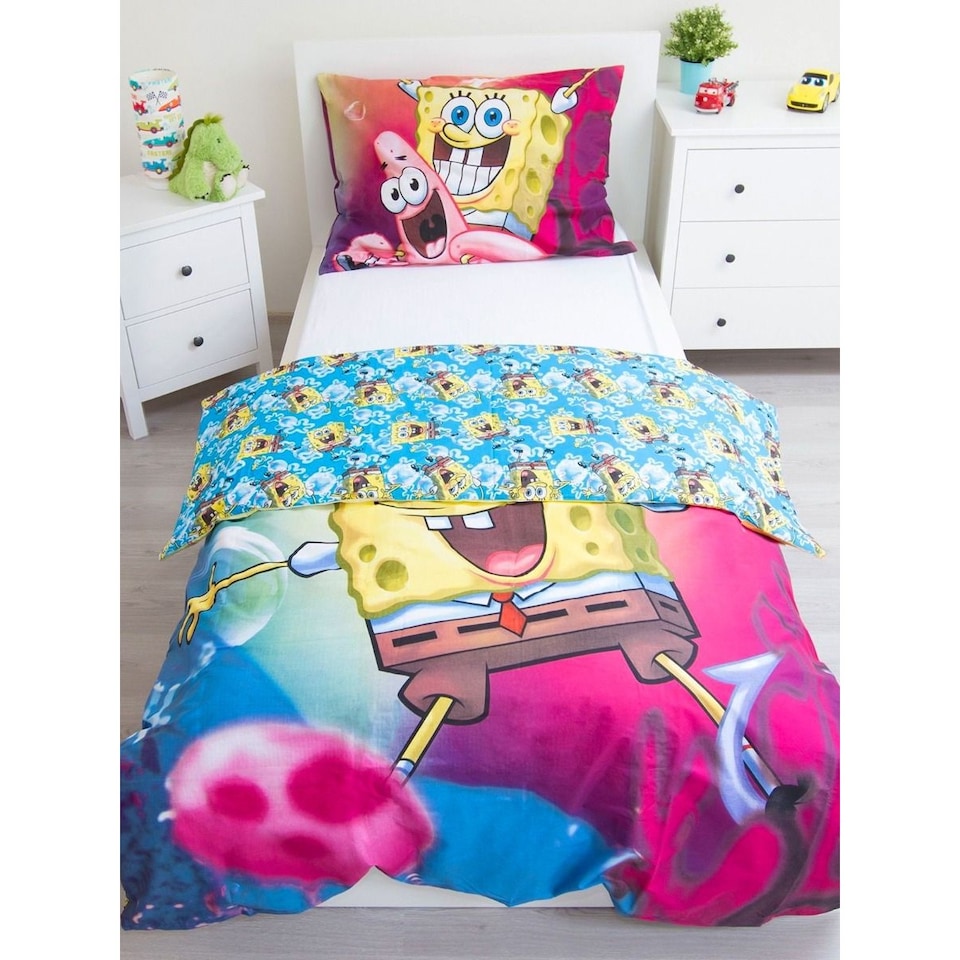 image 1 of SpongeBob SquarePants Duvet Cover Set | Pink | Pink/Blue/Yellow | Single | 1