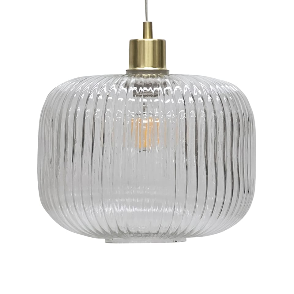 image 1 of Set of 2 Batley Large - Clear Ribbed Glass with Satin Brass Pendants | Clear | Clear ribbed glass with satin brass plate detail | Small | 2
