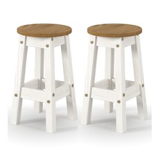 Corona Pair of White Low Breakfast Stools - Rustic Solid Wood Farmhouse Stools | White | White | S | 1