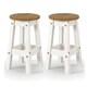 image 1 of Corona Pair of White Low Breakfast Stools - Rustic Solid Wood Farmhouse Stools | White | White | S | 1