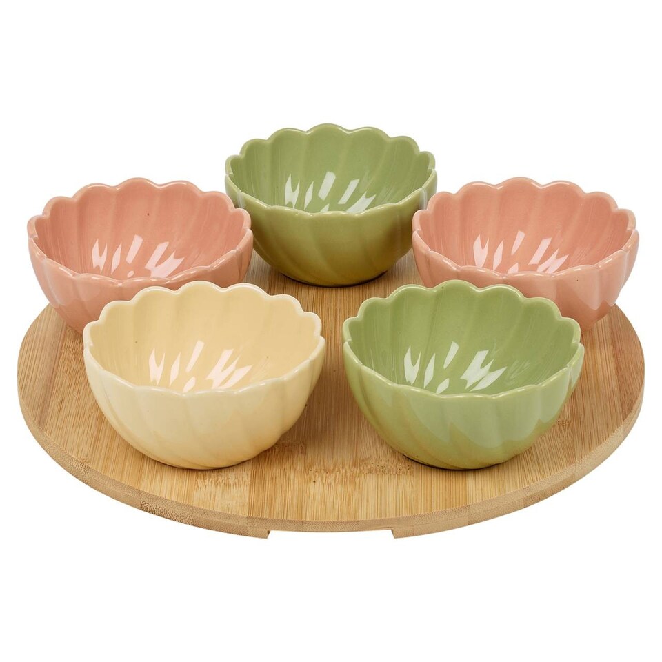 image 1 of Ceramic Bowl Set Flower Shape Pastel Serving Modern Dish Set | Multi | Multicoloured | 6 Pcs | 1