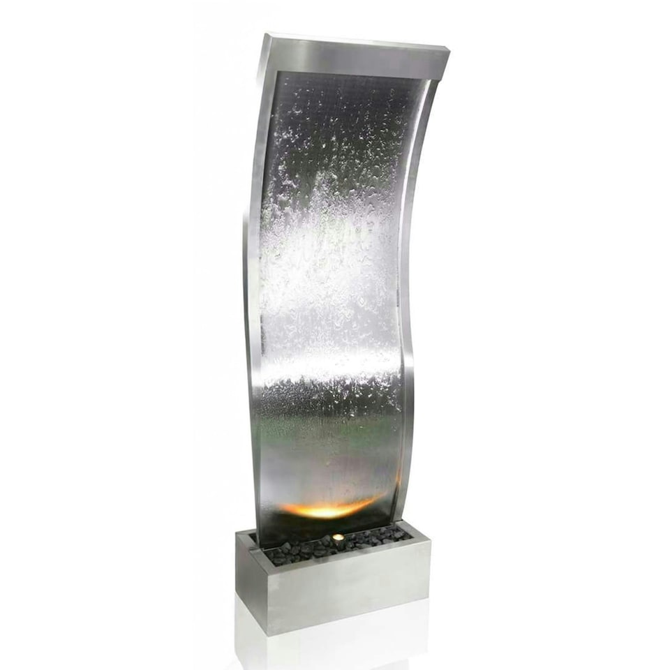 image 1 of Primrose Curved Silver Stainless Steel Water Feature Wall Cascade 183cm