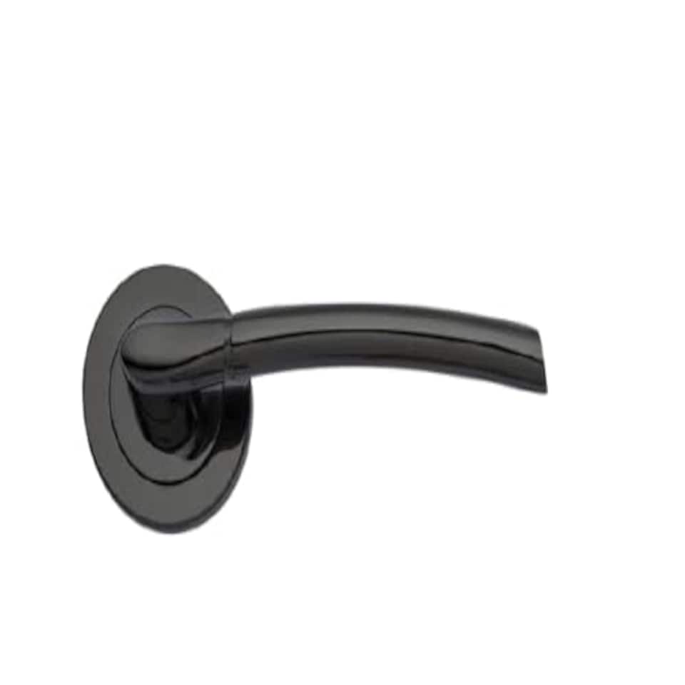 image 1 of Golden Grace 5 Pairs Indiana Style Modern in Door Handles on Round Rose in Polished Black Nickel Finish with Spindle and Fixings Black