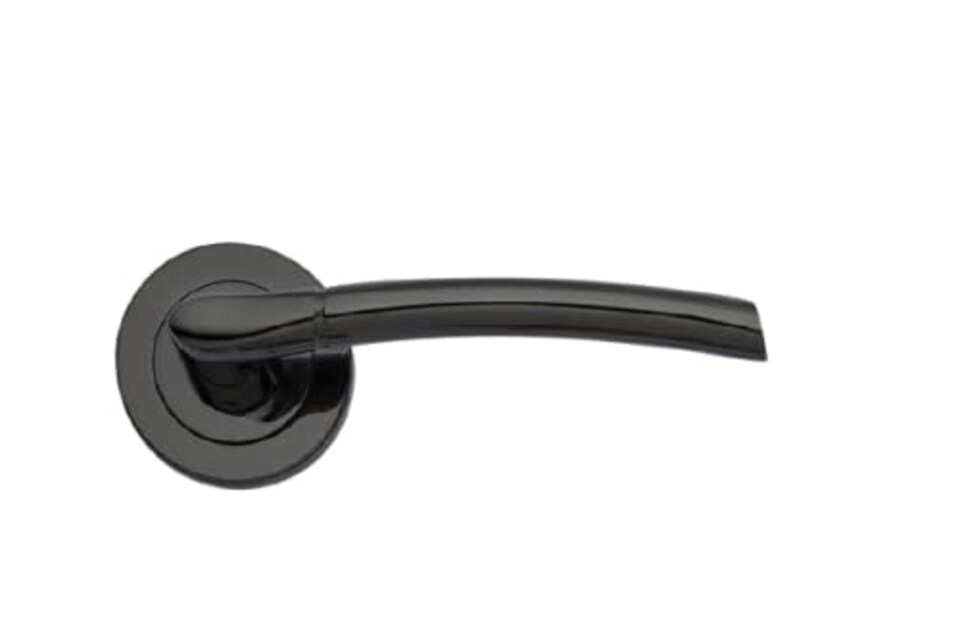 image 1 of Golden Grace 5 Pairs Indiana Style Modern in Door Handles on Round Rose in Polished Black Nickel Finish with Spindle and Fixings | Black | 5 Pairs