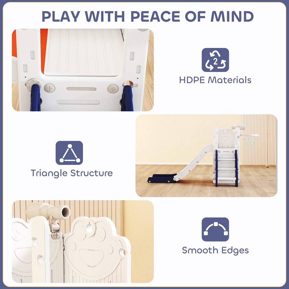 image 1 of AIYAPLAY 5 in 1 Toddler Slide Set with Basketball Hoop for Age 1-3, Orange