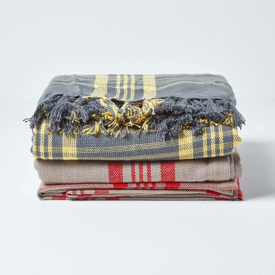 image 1 of Homescapes Grey and Yellow Tartan Check Sofa and Bed Throw - 255 x 360 cm | Grey