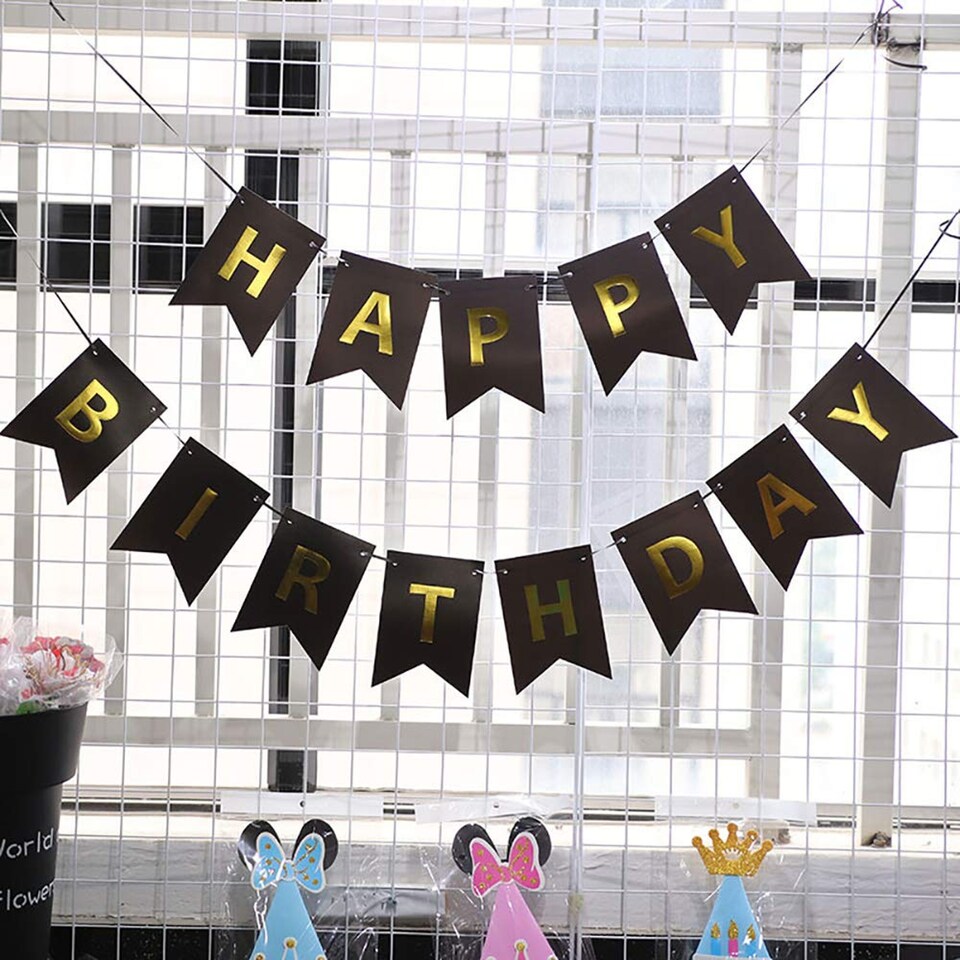 image 1 of Happy Birthday Party Banner Black