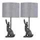 image 1 of Set of 2 Henrietta - Antique Gold Rabbit Table Lamps With Grey Linen Shade | Gold | Grey | Large | 2