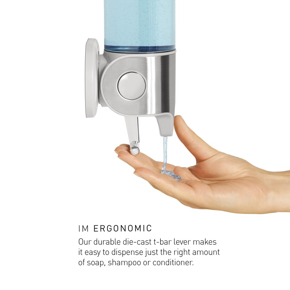 image 1 of Simplehuman 444ml Single Wall Mounted Soap Dispenser Pump for Shampoo, Conditioner, Shower Gel, Bathrooms, Brushed Stainless Steel