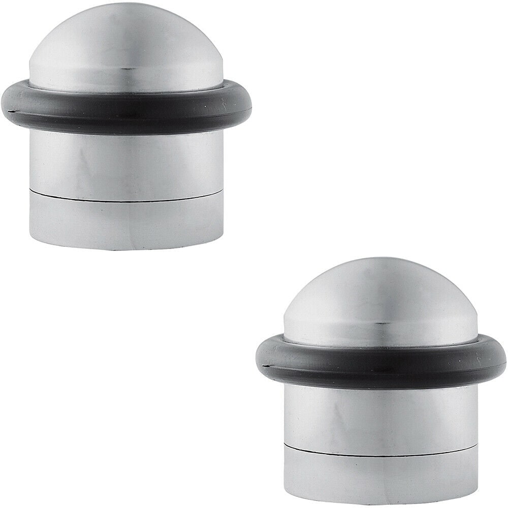 Loops 2x Dome Topped Floor Mounted Door Stop Rubber Buffer 38mm Dia Satin Chrome