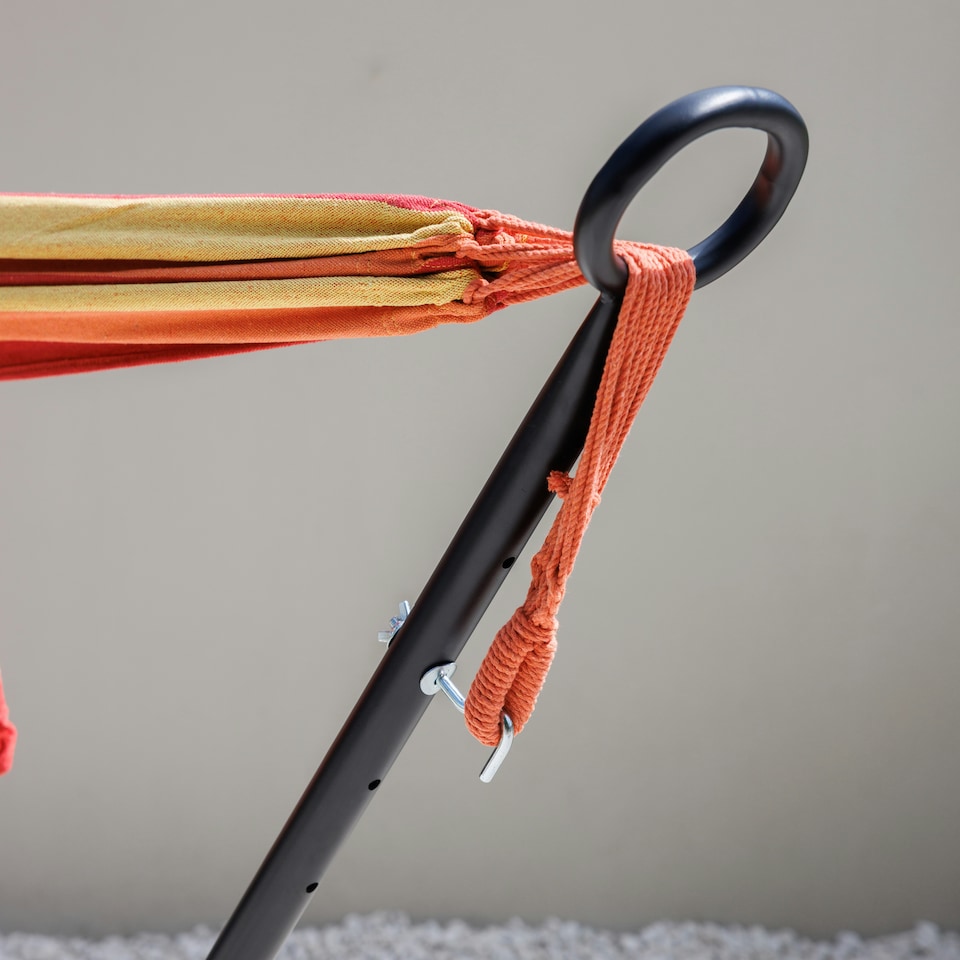 image 1 of Primrose Black Steel Hammock Stand with Carry Bag Included