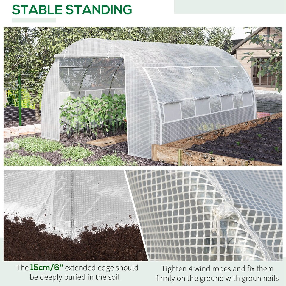 image 1 of Outsunny 4 x 3 x 2 m Polytunnel Greenhouse Pollytunnel Tent w/ Steel Frame White | White