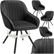 Lounge Armchair Living Room Accent Chair 360 Swivel Slim Steel Legs Velvet Fabric  - Set of 4 Black