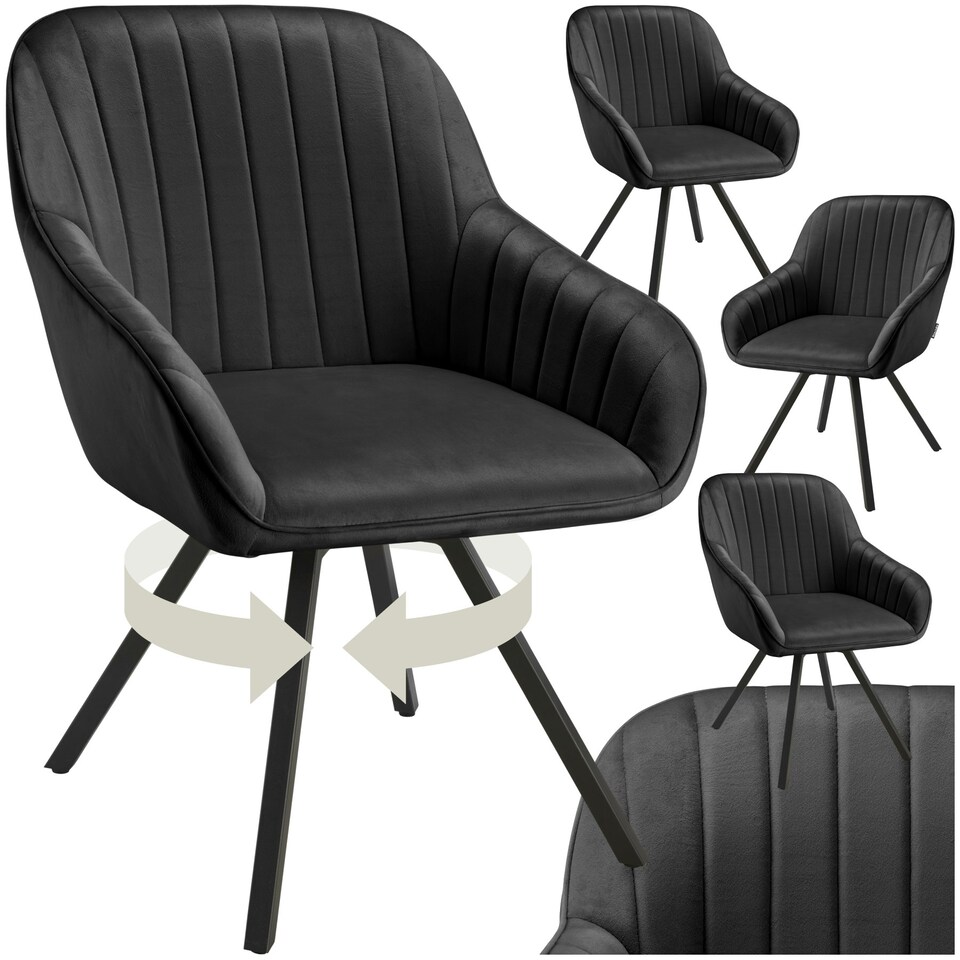 image 1 of Lounge Armchair Living Room Accent Chair 360 Swivel Slim Steel Legs Velvet Fabric - Set of 4 Black