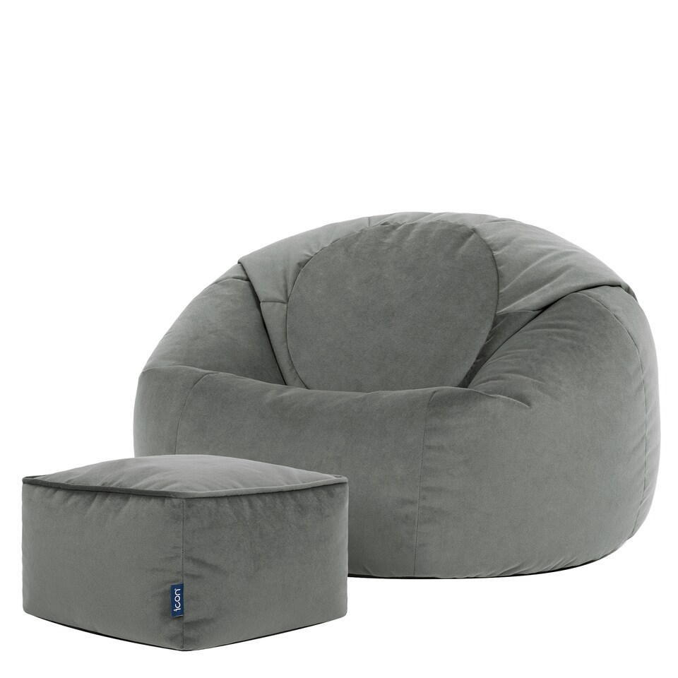 image 1 of icon Kingston Classic  Velvet Bean Bag Chair and Square Footstool Velvet, Charcoal